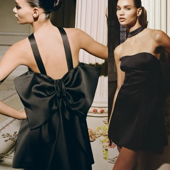 ZARA【NEW】SATIN MINI DRESS WITH BACK BOW SATIN EFFECT SHORT DRESS WITH BOW DETAIL - Oyster-white